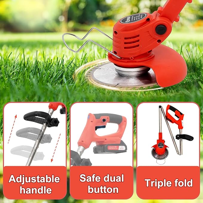 OUTIGO cordless electric brushcutter with 2 batteries and blades

Lightweight folding lawn trimmer by OUTIGO for garden and yard

OUTIGO 4-in-1 blade grass trimmer for cutting weeds and branches

Battery powered lawn cutter by OUTIGO with safety features

Portable electric brush cutter from OUTIGO with adjustable handle

High-performance OUTIGO garden trimmer for edging and trimming

OUTIGO brushcutter with saw blade cutting through thick brush

Rechargeable cordless lawn trimmer by OUTIGO – ergonomic 